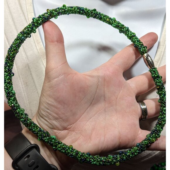 Fantasy Fairycore Green Glass Beaded Collar Necklace - Picture 5 of 6